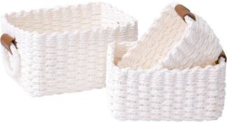 RRP £38 Set of 2 x (3-Pieces) LA JOLIE MUSE Woven Storage Baskets for Organizing, Recycled Paper