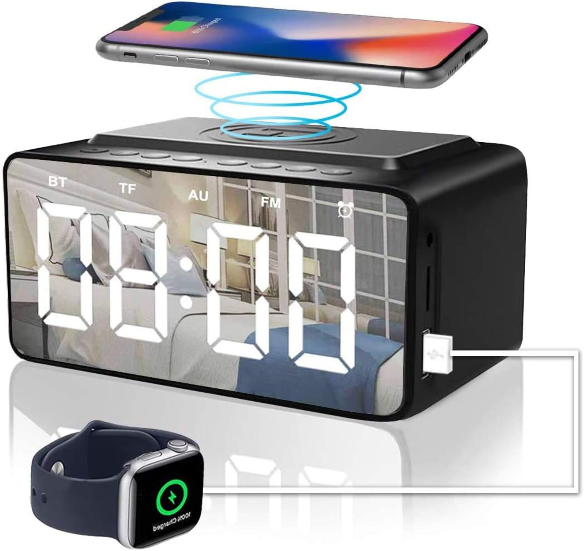 RRP £19.99 Alarm Clock Radio with Bluetooth Speaker, Battery backup and USB port Powered, Wireless