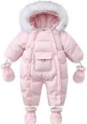 Milkiwai Newborn Baby Cute Warmer Hooded Snowsuit Quilting Process Double Zipper Unisex