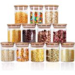 RRP £26.99 Yibaodan Glass Jars Set 250ml, 12 Set Spice Jars with Bamboo Lids Airtight and Labels