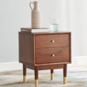 RRP £129 MU RONG Solid USA Oak Bedside Table Walnut Color Modern Bedside Cabinet Wooden Nightstand