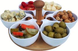 RRP £50 Set of 2 x Vallenwood 6 Melamine Appetizer Serving Bowls with Bambo turning Tray. Reusable