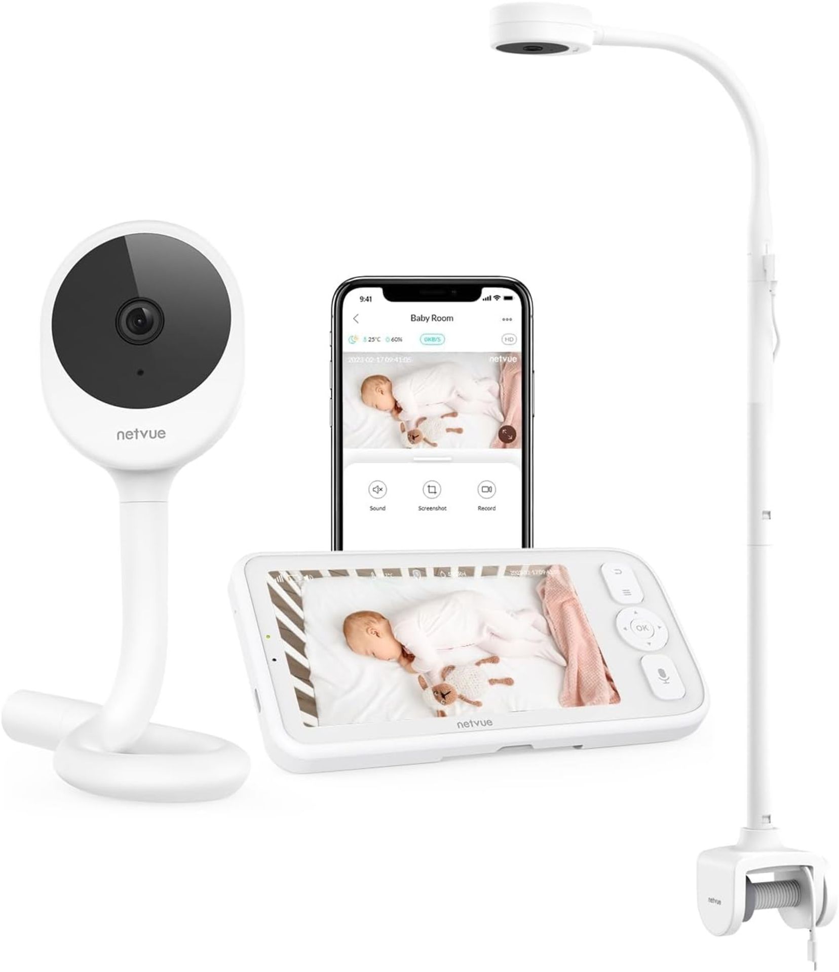 RRP £129 Peekababy- Baby Monitor with Camera and Audio, Smart Baby Monitor with 4-in-1 Holder, 5''