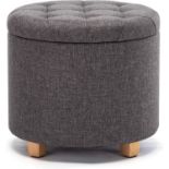 RRP £59.99 HNNHOME 45cm Round Linen Padded Seat Ottoman Storage Stool Box, Footstool Pouffes Chair