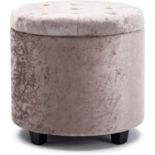 RRP £59.99 HNNHOME 45cm Round Crushed Velvet Padded Seat Ottoman Storage Stool Box, Footstool