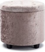 RRP £59.99 HNNHOME 45cm Round Crushed Velvet Padded Seat Ottoman Storage Stool Box, Footstool