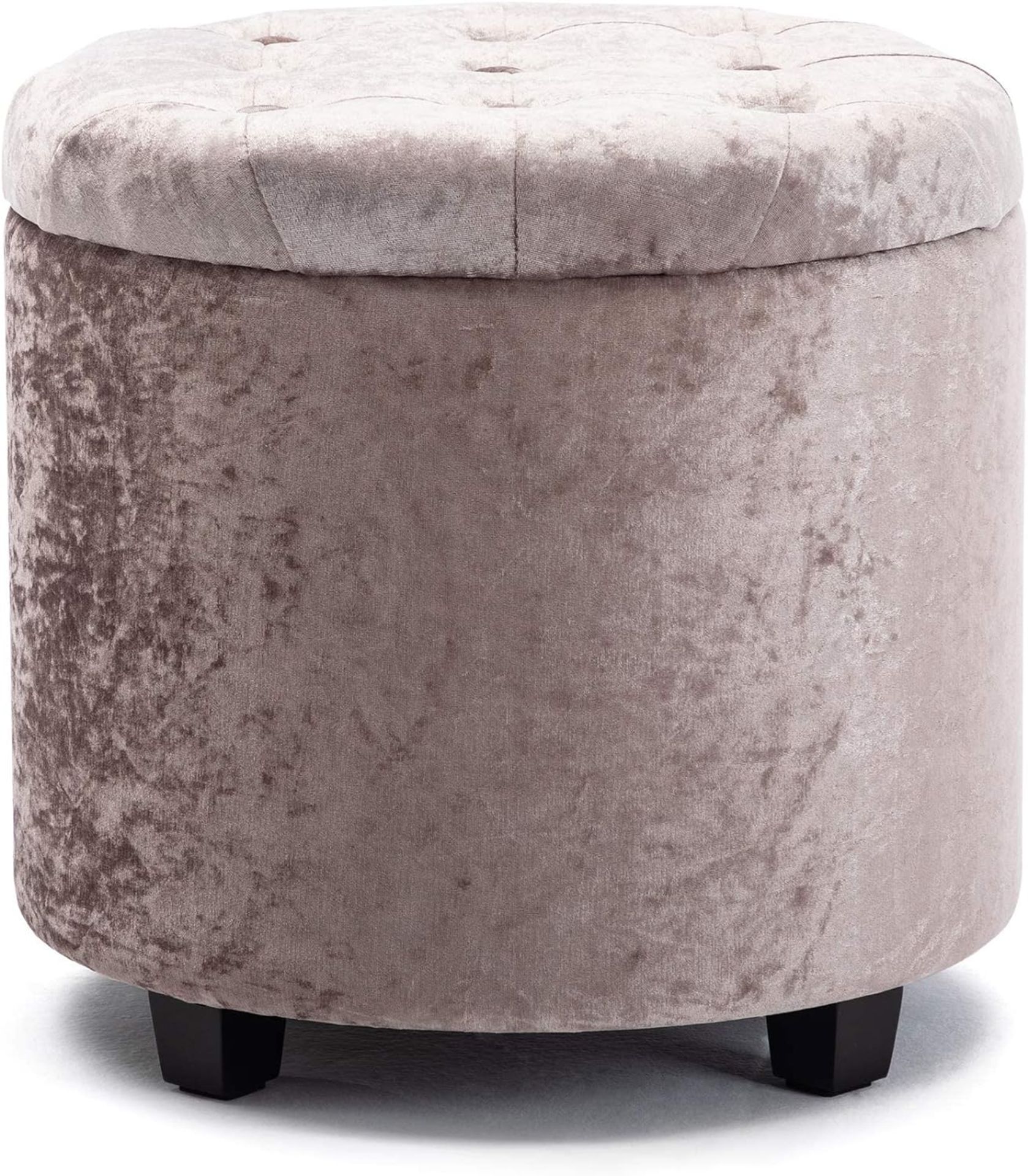 RRP £59.99 HNNHOME 45cm Round Crushed Velvet Padded Seat Ottoman Storage Stool Box, Footstool