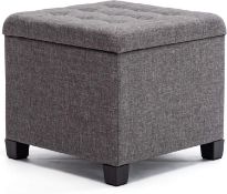 RRP £59.99 HNNHOME Pouffe Footstool Ottoman Storage Box, 45cm Cube Strong Wooden Frame Linen Foot