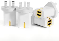 RRP £30 Set of 3 x 4-Pack SCHITEC USB Plug Charger 5V/2.1A Dual Port Portable Fast Charge USB Wall