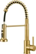 RRP £65.99 Gold Kitchen Tap, Kitchen Tap in Gold, 360° Swivel Gold Kitchen Taps with Hose, TOHLAR