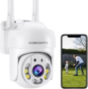INQMEGAPRO Mini PTZ 360° Wireless Outdoor WiFi Surveillance Camera, 1080P Camera, Colour Night