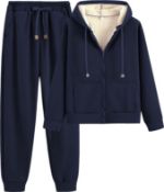 RRP £43.99 amropi Women's Hooded Tracksuit Set Warm Fleece Hoodie Jacket and Pants Winter Sweatsuit,