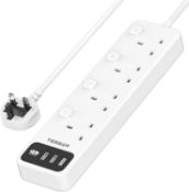 RRP £24.99 Extension Lead with 3 USB Slots, TESSAN 4 Way Multi Plug Extender with Individual