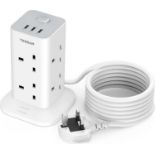 RRP £26.99 Tower Extension Lead 3M with 3 USB Slots, TESSAN Extension Cable 8 Way Multi Socket