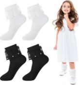 RRP £48 Set of 8 x COMNICO Lace Ruffle Ankle Socks, 2 Pairs Cotton Frilly Ribon Trim Socks for