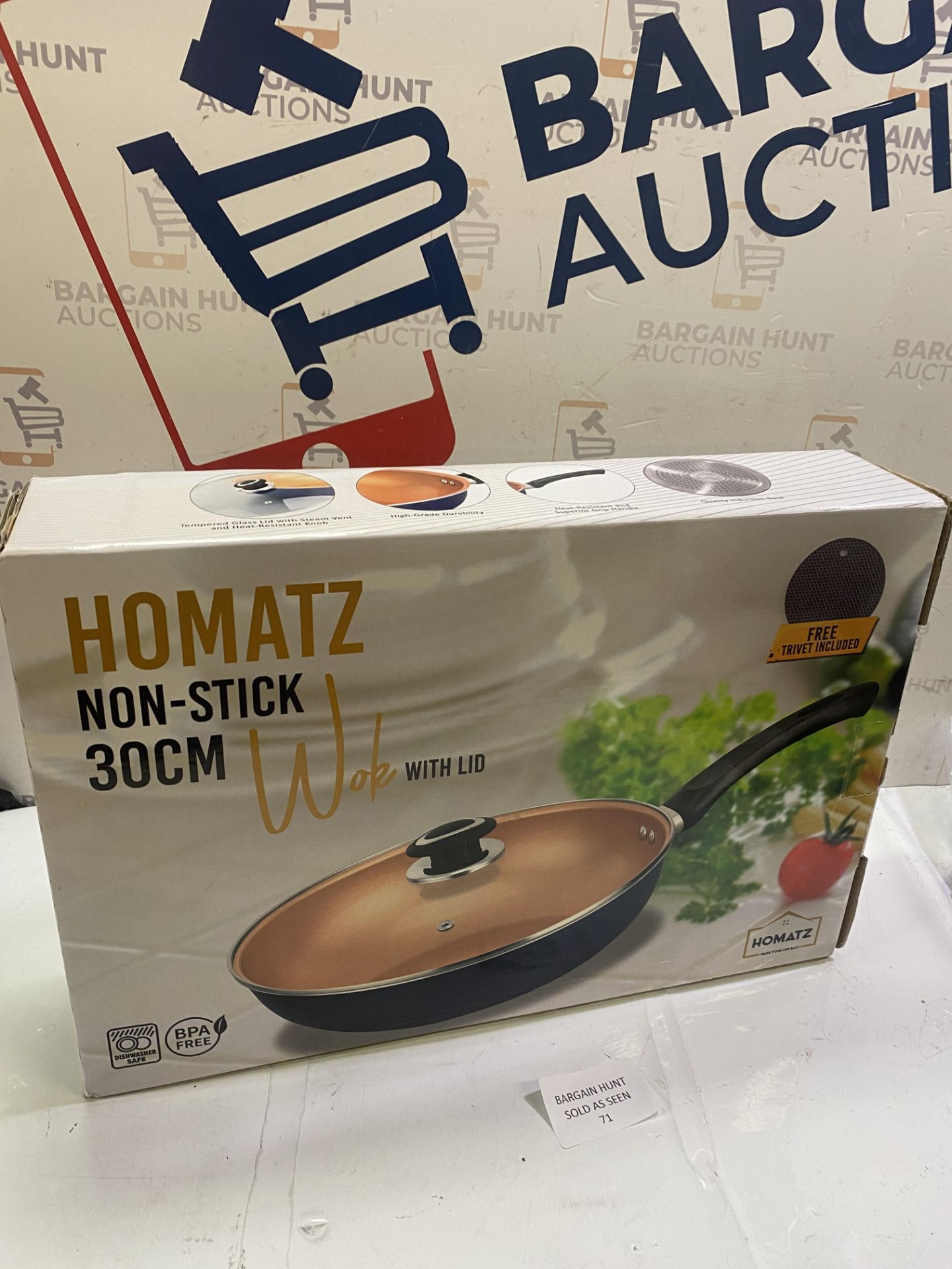 Homatz Induction Wok Pan, 30cm Non Stick Ceramic Coating, Tempered Glass Lid | Deep Stir Frying - Image 2 of 2