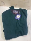 RRP £24.99 Charles Wilson Men's Fine Knit Cotton V-Neck Jumper (S, Dark Green (0422))
