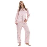 RRP £19.99 Keanu Ladies Satin Pyjamas - Long Sleeve Top with Long Bottoms - Silk Satin Pjs - 16-18
