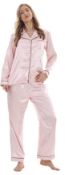 RRP £19.99 Keanu Ladies Satin Pyjamas - Long Sleeve Top with Long Bottoms - Silk Satin Pjs - 16-18