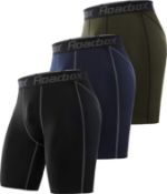 Roadbox Compression Shorts Mens 3 Pack with Pockets, Sports Underwear Base Layer Shorts, Quick-