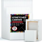RRP £26.99 Shuttle Art Canvas for Painting, 15 Multi Pack Stretched Blank Canvas Boards, 4x4, 5x7,