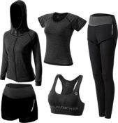 ZETIY Women's 5pcs Yoga Suit Sweatsuit Women's Activewear Sets Sport Yoga Fitness Clothing Ladies
