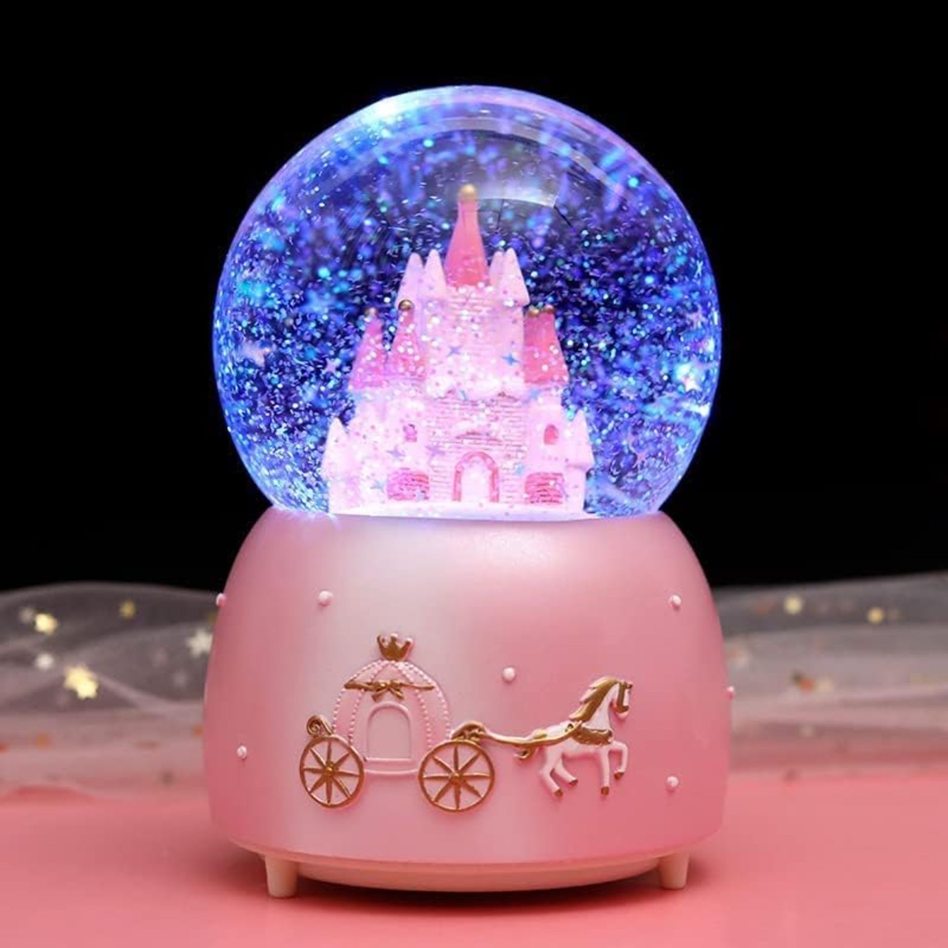 RRP £98 Set of 7 x Musical Snow Globe Crystal Ball Castle Flying Snow Music Box Rotating Musical Box