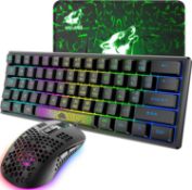 RRP £38.99 K61 UK Layout RGB 60% Gaming Keyboard Mouse Set Wired 62 Keys Mini Portable Keyboard 7