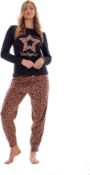 Keanu Ladies Microfleece Pyjama Set - Leopard Print Wild Night In Design - Jersey Top Soft Fleece