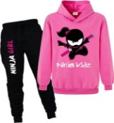 RRP £21.99 Forlcool Ninja Kidz Merch Hoodies+Pants 2pcs Tracksuit for Kids Comfortable (Rose Red,5-6