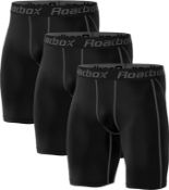 RRP £60 Set of 3 x (3-Pack) Roadbox Compression Shorts Mens, Sports Underwear Base Layer Shorts