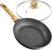 MICHELANGELO Frying Pan, Non Stick Frying Pan 20cm with Bakelite Handle, Frying Pan with Lid Stone-