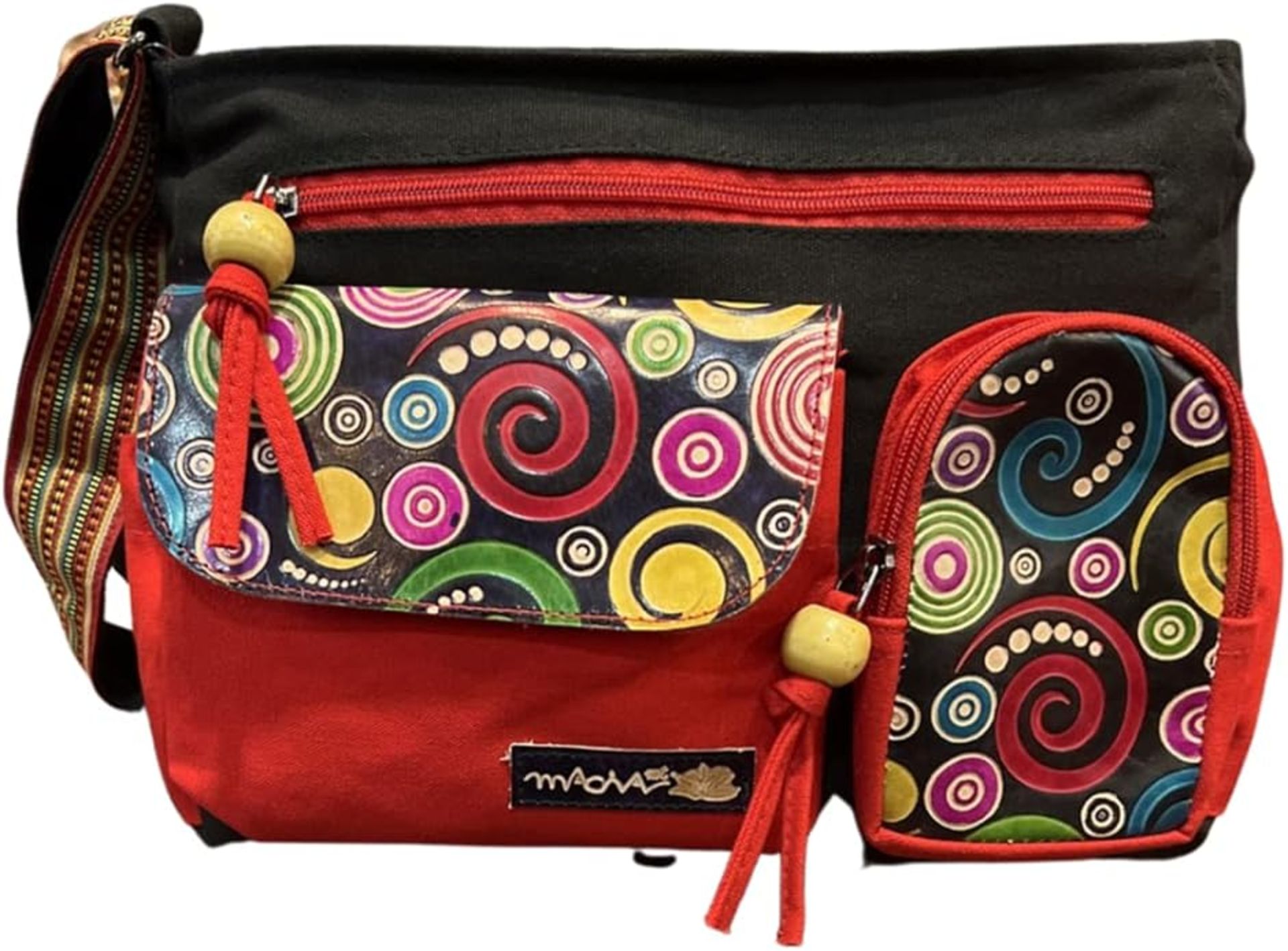RRP £53.99 MACHA BAG in cotton and leather inserts with colorful prints, Handbag Shoulder bags in