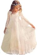 RRP £34.99 CQDY Flower Girls Dress Girl Lace White Dress Party Princess Prom Wedding Christening