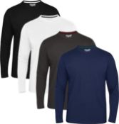 FULL TIME SPORTS Mens Long Sleeve T-Shirt Pack of 4 Crew Neck Tshirt FTS-640-NY-WH-CH-BLK-XXXL