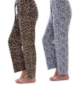 Keanu Ladies Pack of 2 Ladies Fleece Lounge Pants - All Over Print Lounge Joggers - Medium
