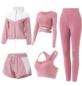 RRP £39.99 ZETIY Women's 5pcs Yoga Suit, Girls Workout Outfit Sweatsuit Women's Activewear Sets