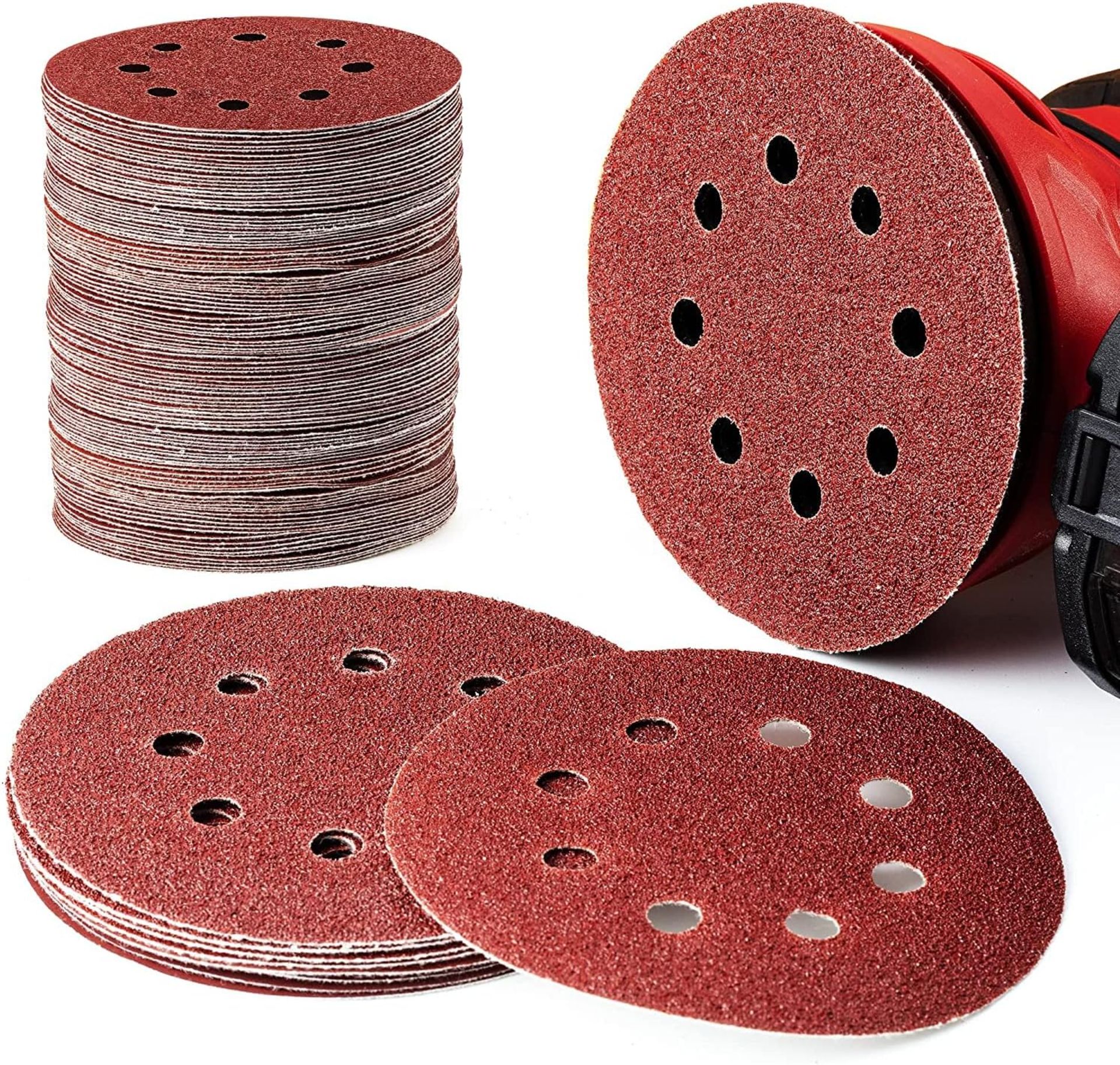 EZARC 125mm Sanding Discs 180PCS Hook and Loop Sanding Pads 8 Holes Orbital Sander Discs