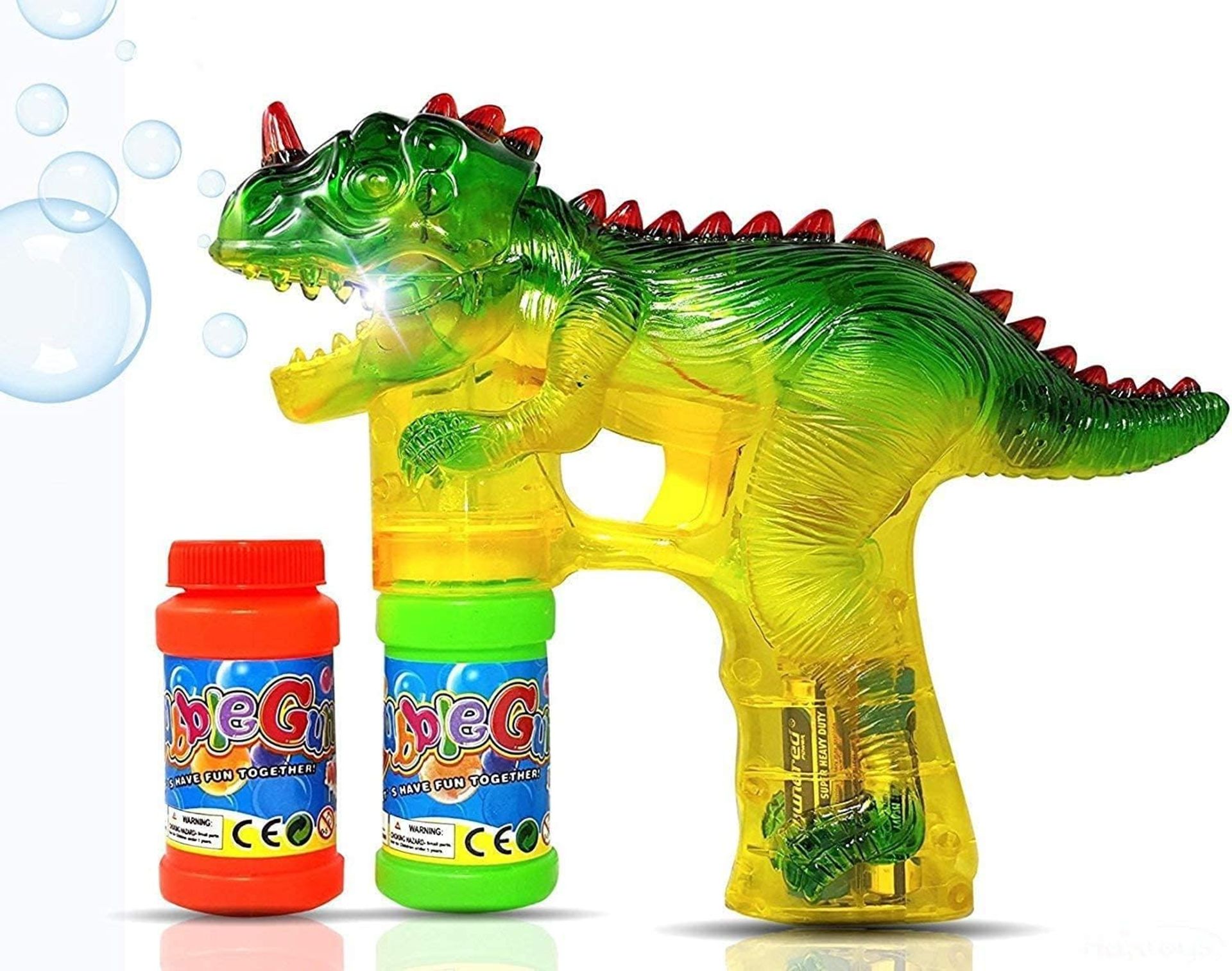 RRP £100 Set of 10 x GELRIZTY Jurassic Dinosaur Bubble Gun Shooter Light Up Blower | Toy Bubble