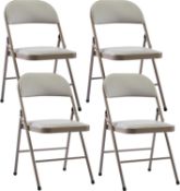 RRP £109 LeChamp 4pcs PU Folding Chairs Indoor Stable Metal Frame Easy Storage Foldable Chair