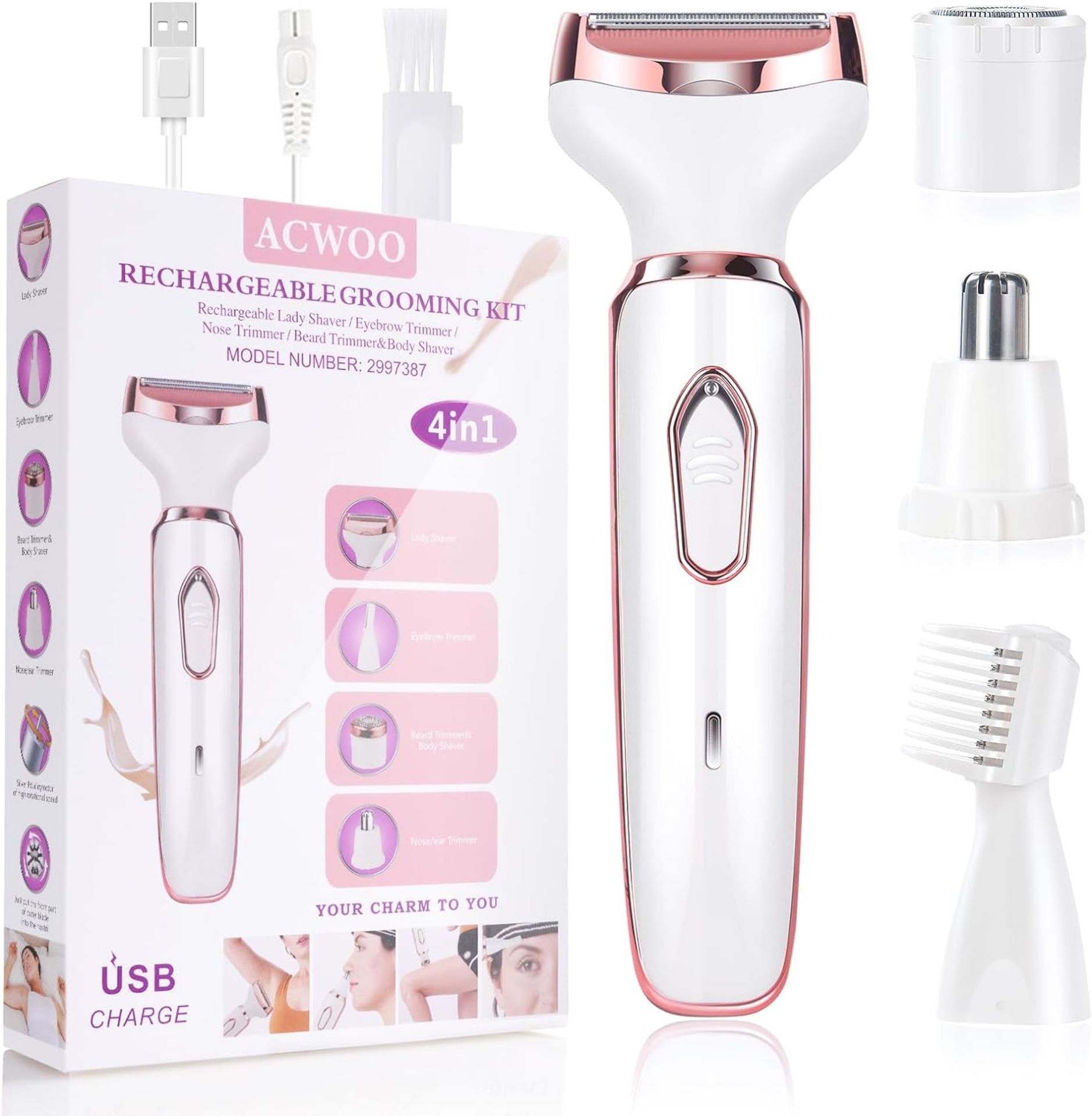 RRP £480, Set of 24 x ACWOO Cordless 4 in 1 Electric Lady Shaver for Women, Rechargeable Painless