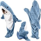 RRP £80, Set of 4 x DUCHIFAD Shark Blanket Onesie Shark Hoodie for Adults and Kids, Cozy Flannel