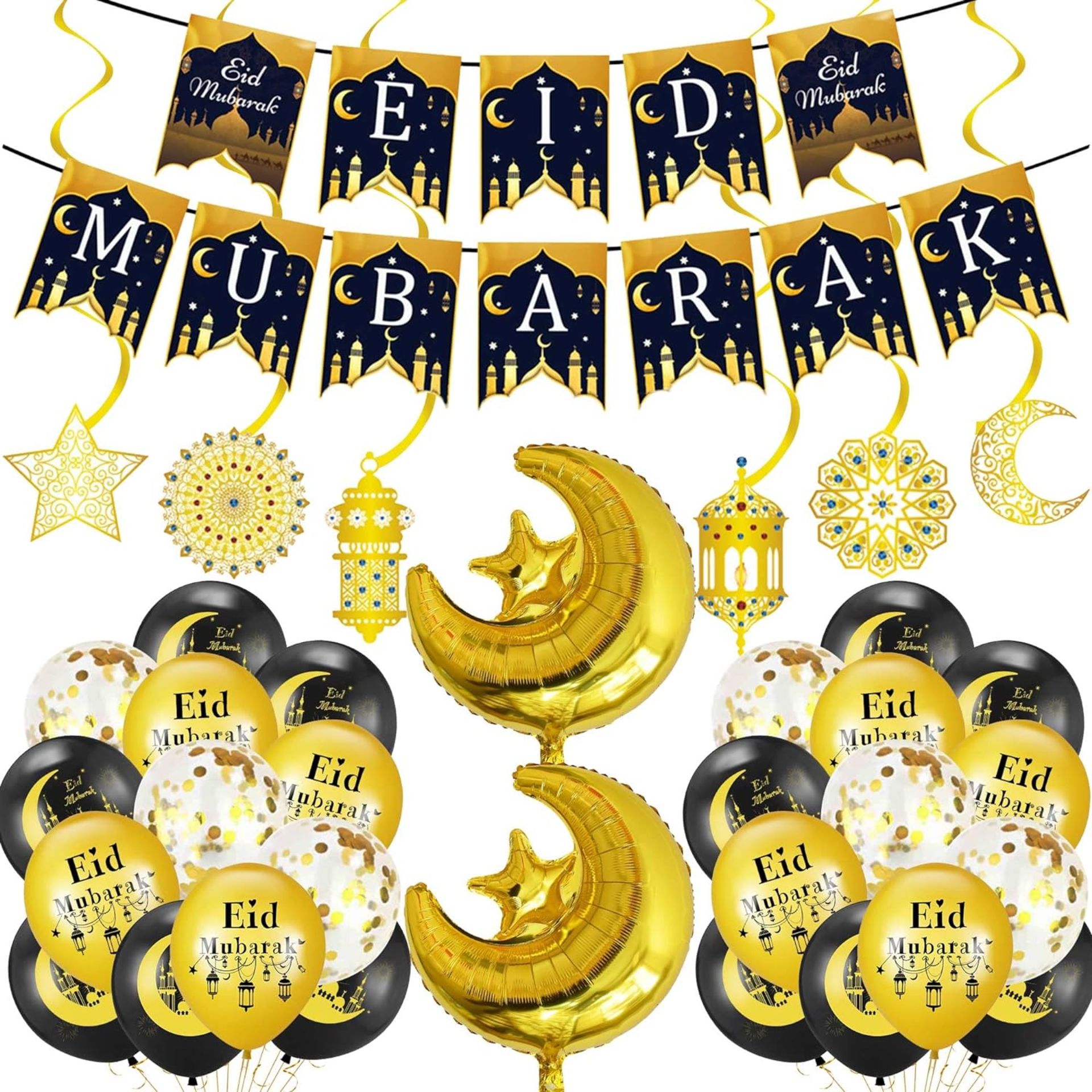 RRP £80 Set of 8 x Eid Mubarak Party Decorations Set