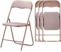 RRP £99 LeChamp Set of 4 Velvet Folding Chairs Indoor Fold Up Chair Steel Metal Frame Folding Desk