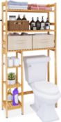 RRP £69.99 SMIBUY Over The Toilet Storage, Bamboo 6-Tier Bathroom Storage Shelf with Drawers,
