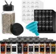 RRP £25.99 Tebery 30 Pack Glass Spice Jars Square Glass Bottles with Black Caps, 4oz Empty Spice
