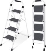 RRP £64.99 KINGRACK 4 Step Ladder, Folding Step Stool, Portable Ladder with Anti Slip and Wide