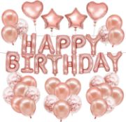 RRP £80 Set of 8 x HusDow Rose Gold Birthday Party Decorations, Happy Birthday Banner with Rose Gold