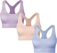 RRP £72, Lot of 3 x (3-pack) SEGRILA Women’s Sports Bra Padded Racerback Workout Yoga Bras with Mesh