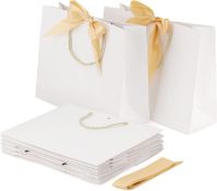 RRP £80 Set of 4 x JOIKIT 20 PCS White Paper Gift Bags with Ribbon, 32x11x25cm Gift Bags with